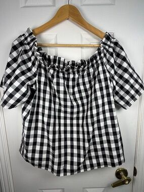 Cavalini Black White Gingham Off Shoulder Blouse Women's XL Cottagecore Boho